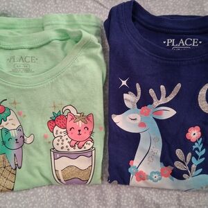 Place Kids Tees- Long Sleeve Blue/ Reindeer & Green Short Sleeve Kittens